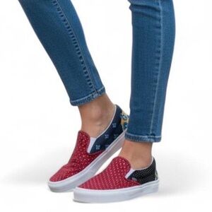 Vans Red and Blue Patterned Slip-Ons Size Women’s 9